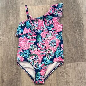 Lilly Pulitzer Pink and Blue Floral Kids One-Piece Swimsuit - Size 4